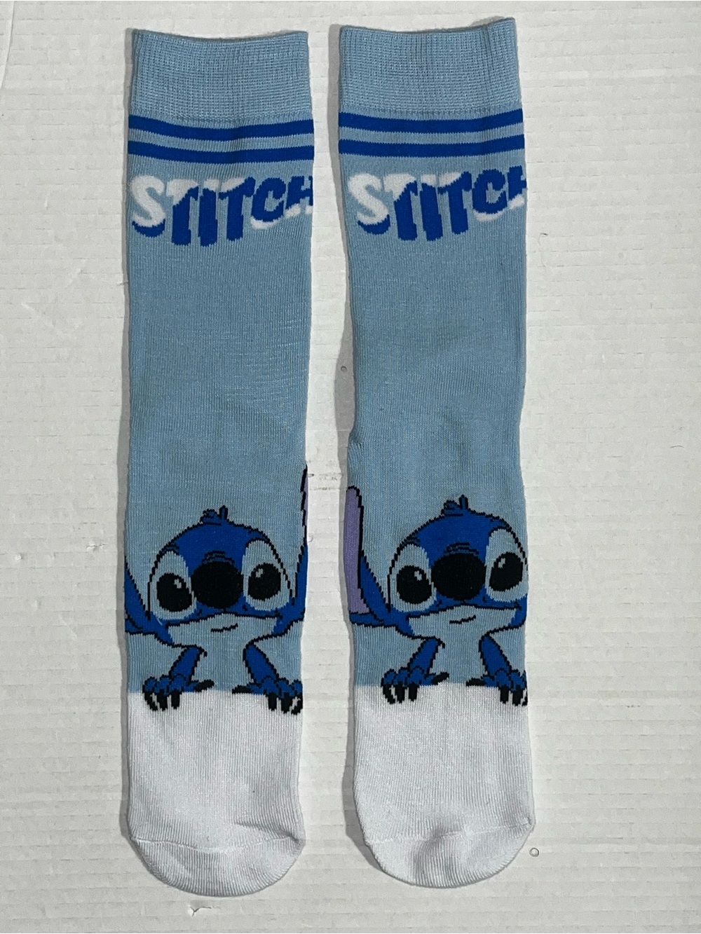 Disney Light Blue and White Stitch Crew Socks